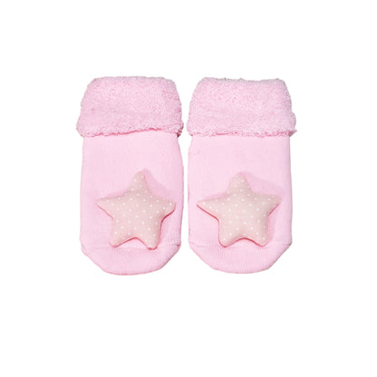 Pink cozy Socks with plush Star embellishment for baby girls and toddlers