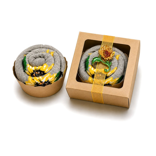Sunflower Socks Cupcake Gift Box, Sunshine Gift for Her, Thinking of You Gift, Sunflower Gift for Women, Small Thank You Gift, Coworker Gift