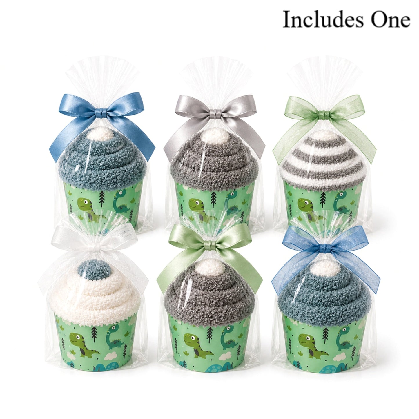 Dinosaur Birthday Party Favors—Cozy Socks Cupcake Gift, Dino Party Favor, Toddler Boy Birthday Favor, Guest Thank You Gift