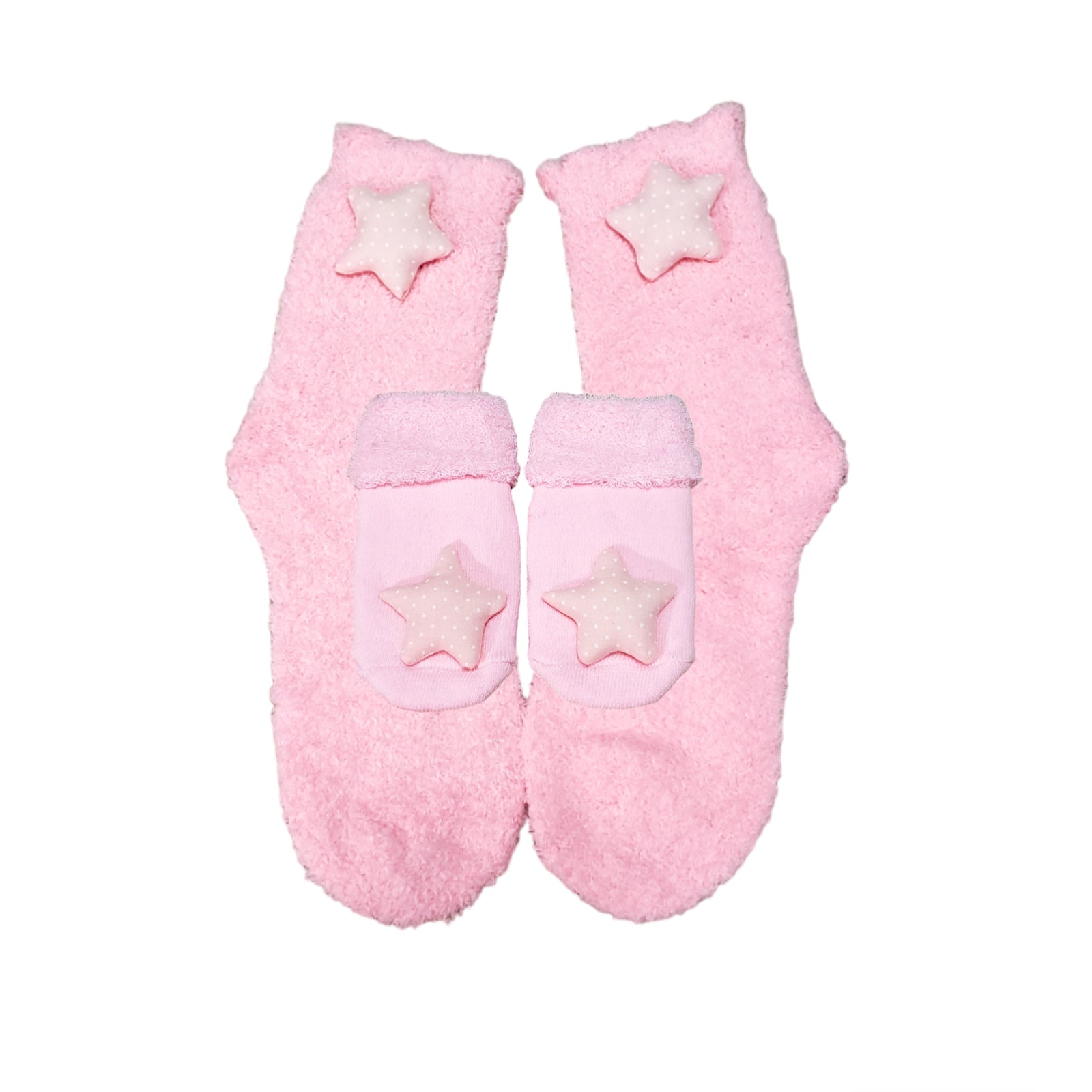 Pink Mommy and Me Matching Socks with plush Star embellishment