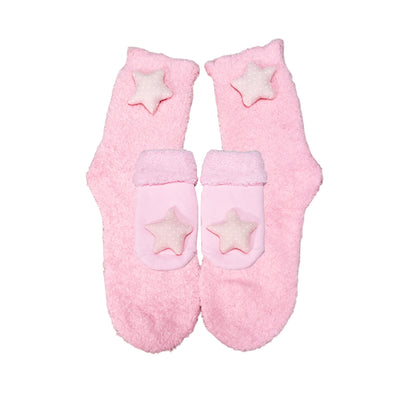 Pink Mommy and Me Matching Socks with plush Star embellishment