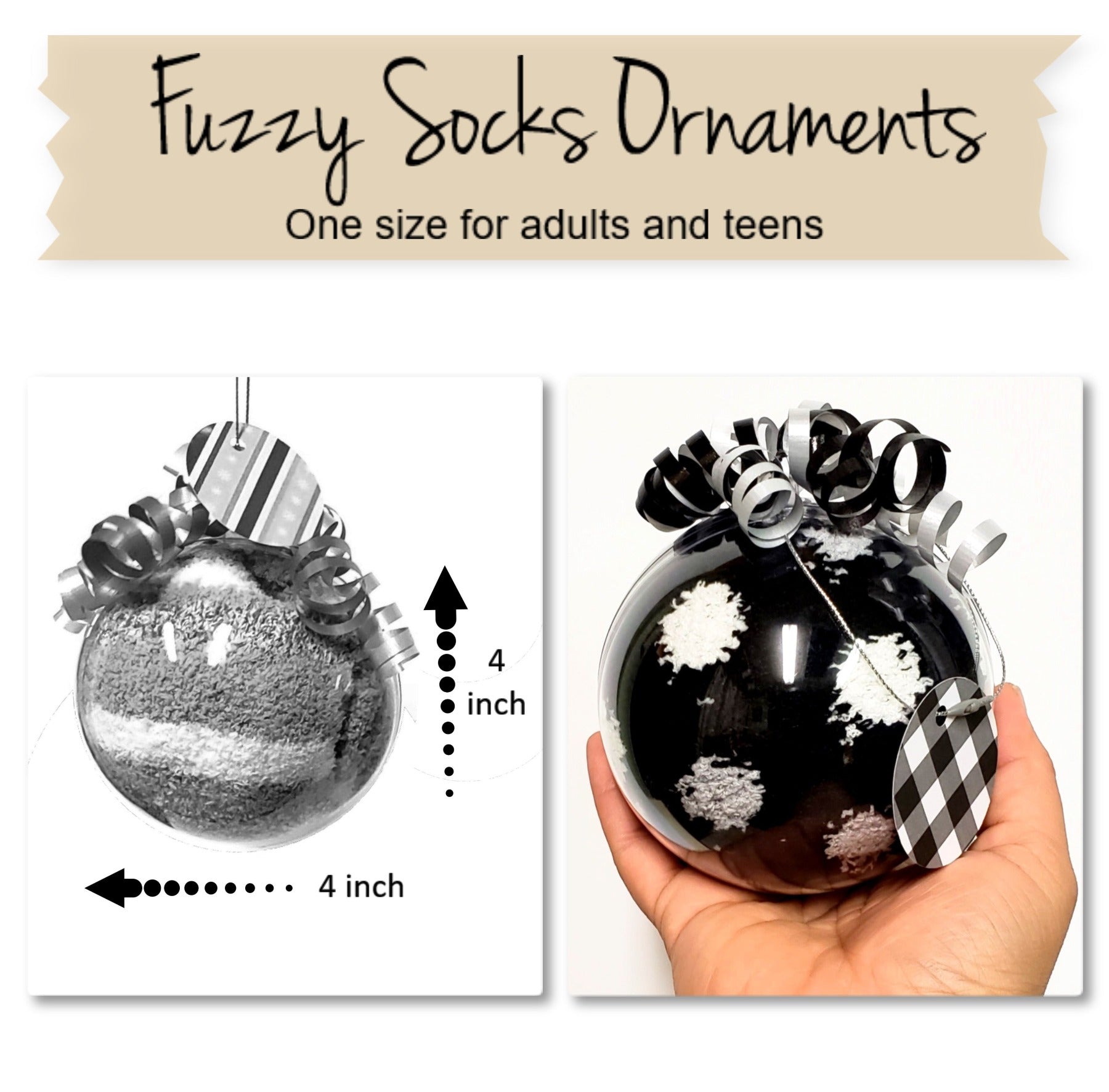 Black and White Christmas Socks Ornament