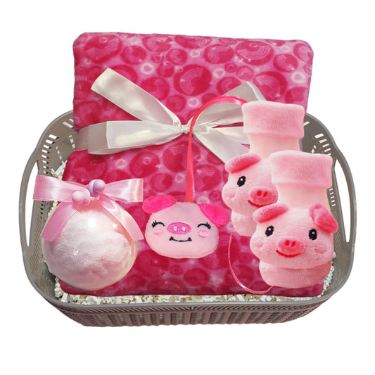 Baby Girl Piglet Gift Set Pink Baby Shower Gift Basket