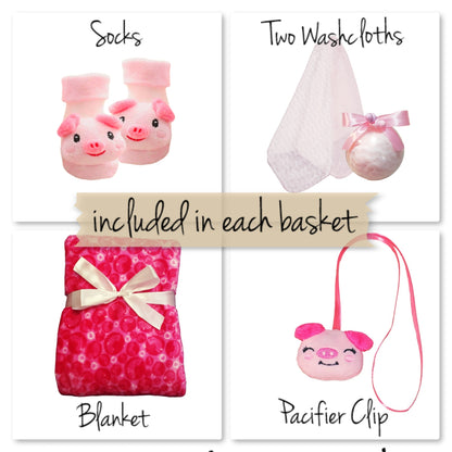 Baby Girl Piglet Gift Set Pink Baby Shower Gift Basket