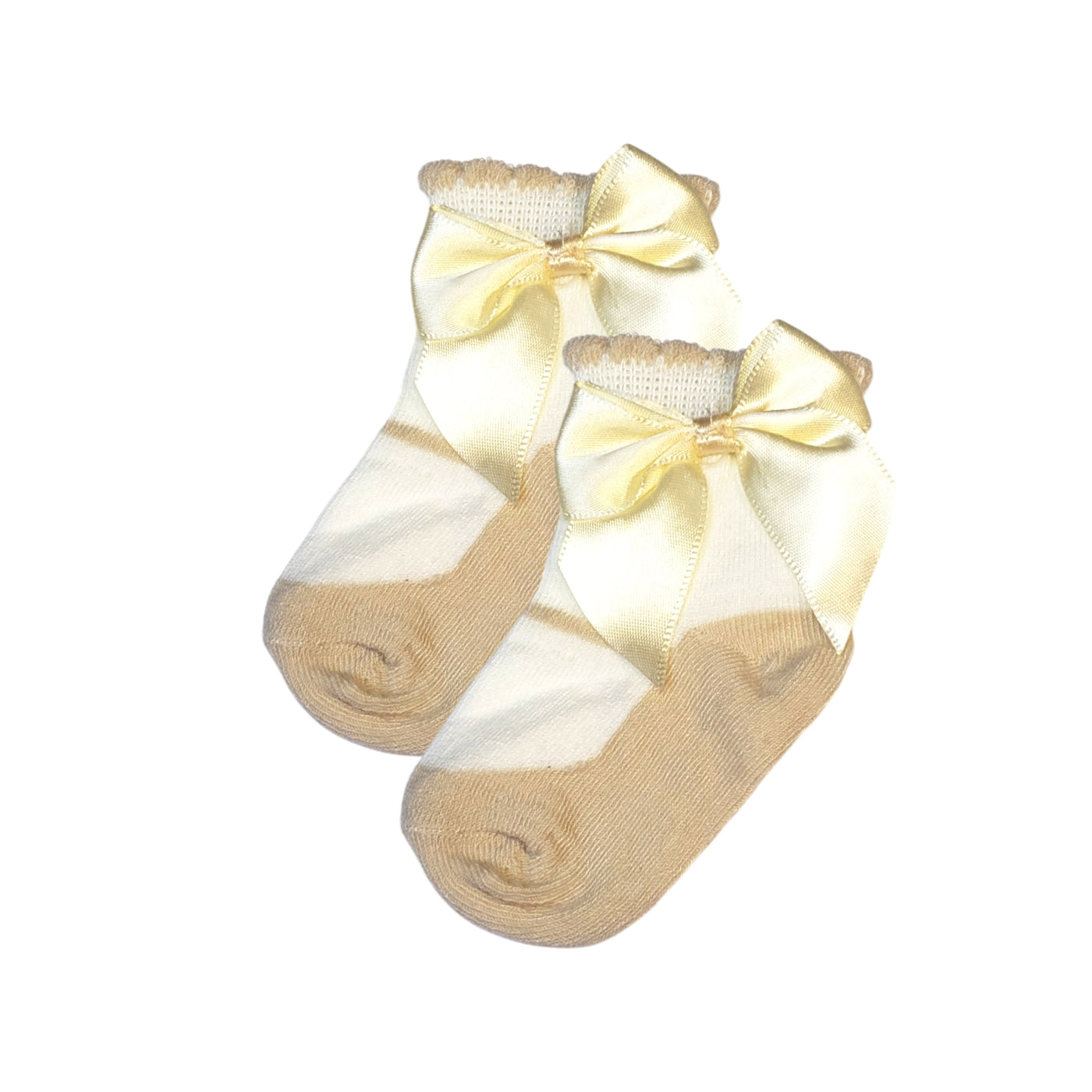 Beige baby girl socks with side bow in lightweight material – sizes 3-12 months and 1-2 years