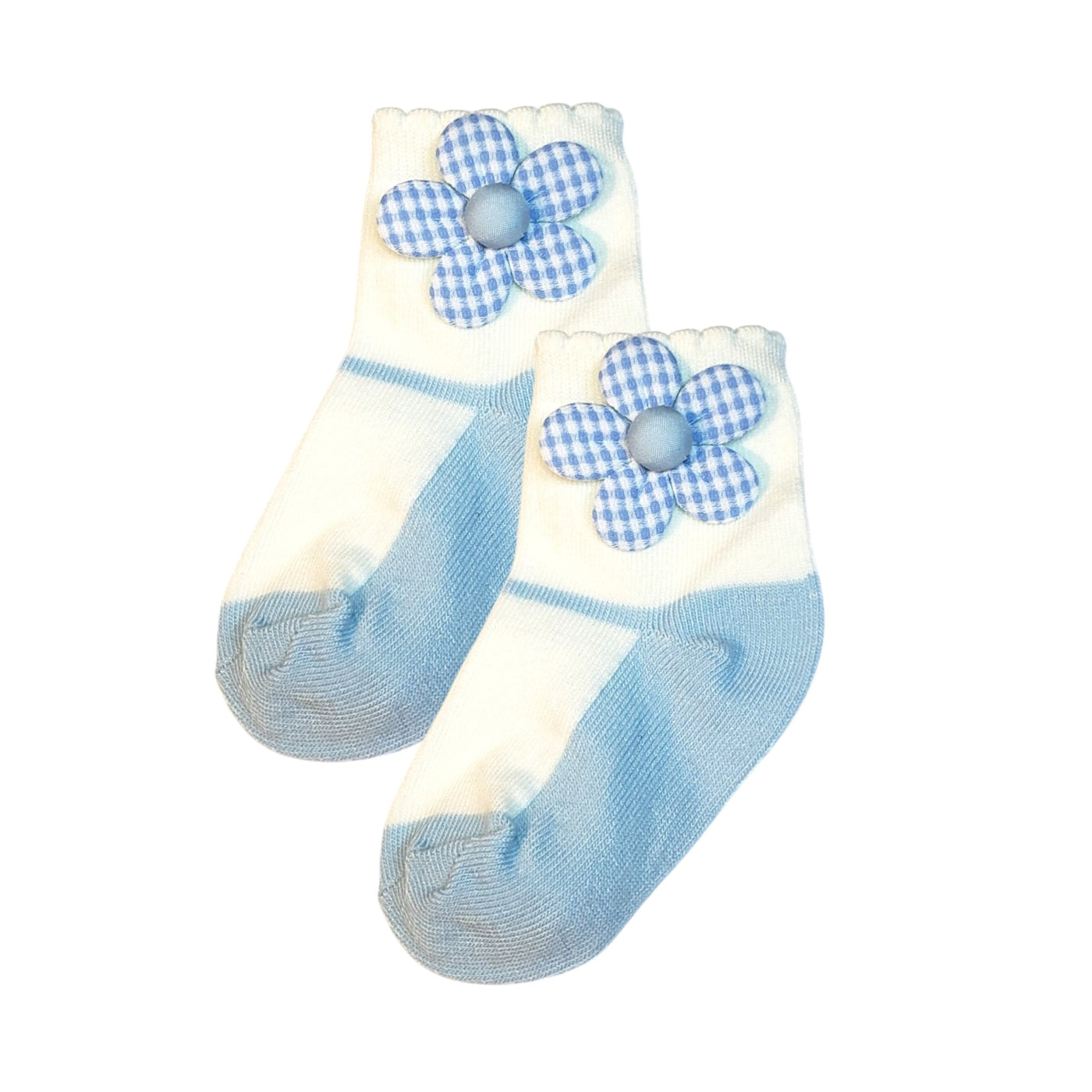Light blue baby girl socks with fabric flower – breathable everyday socks for babies and toddlers