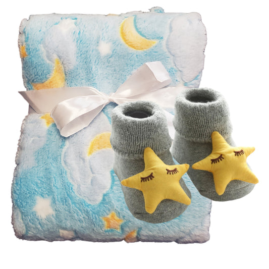 Boy Baby Socks and Blanket Gift Set