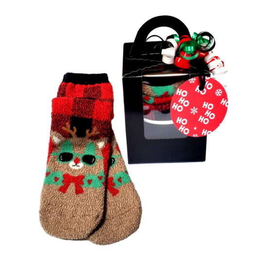 Cat-deer Christmas Socks Gift Box
