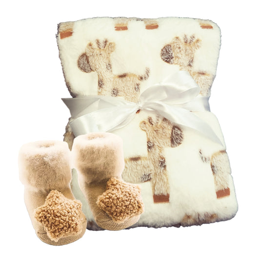 Giraffe Baby Blanket and Socks Gift Set
