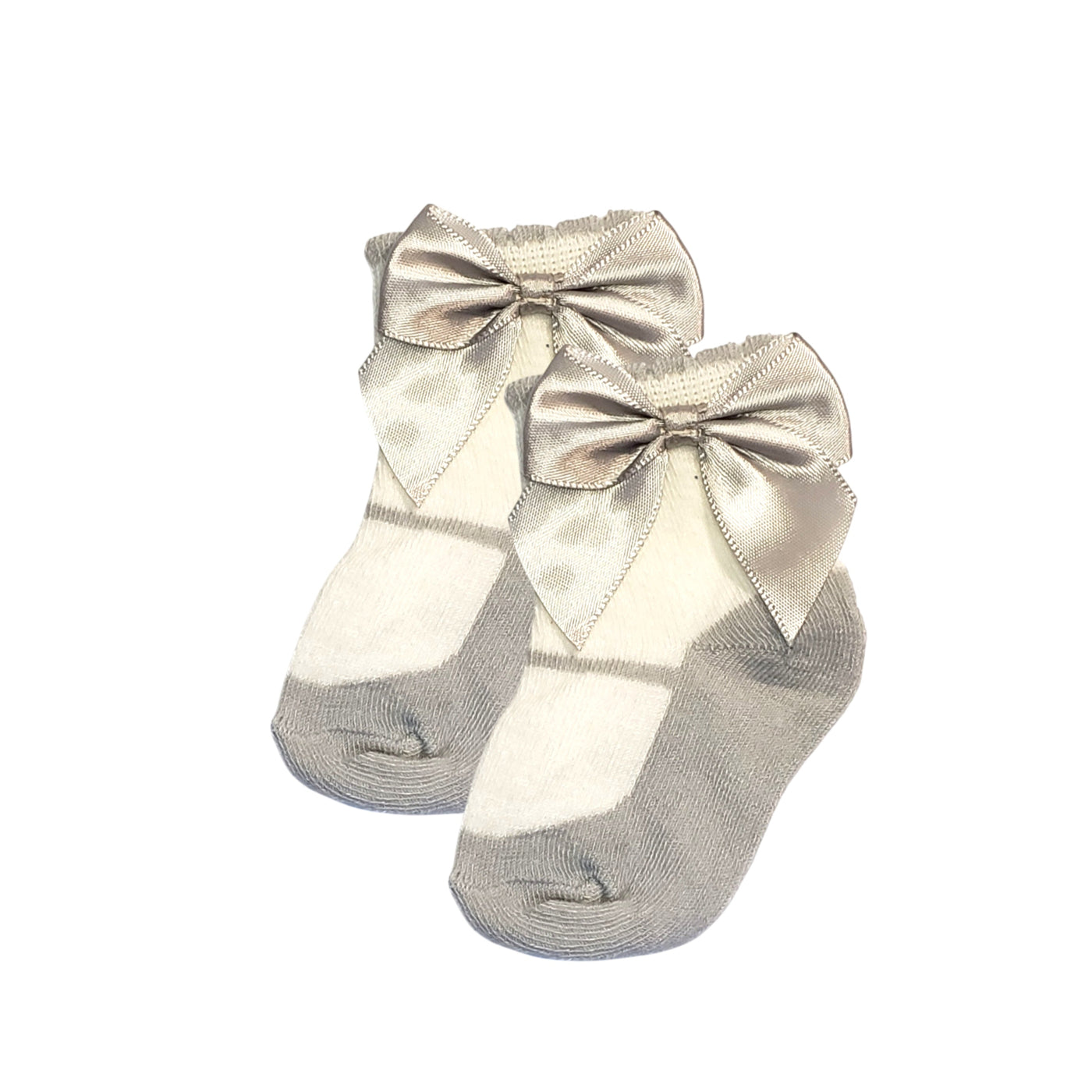 Gray baby girl socks with side bow – breathable socks for babies and toddlers, sizes 3-12 months and 1-2 years