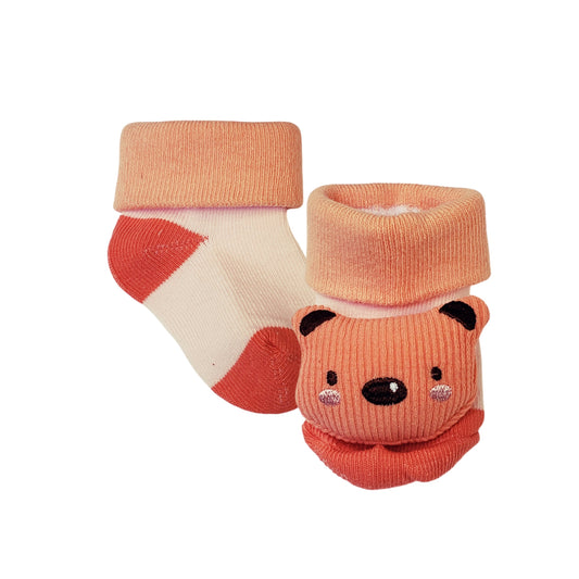 Baby socks with plush orange bear for infants 0 to 6 months