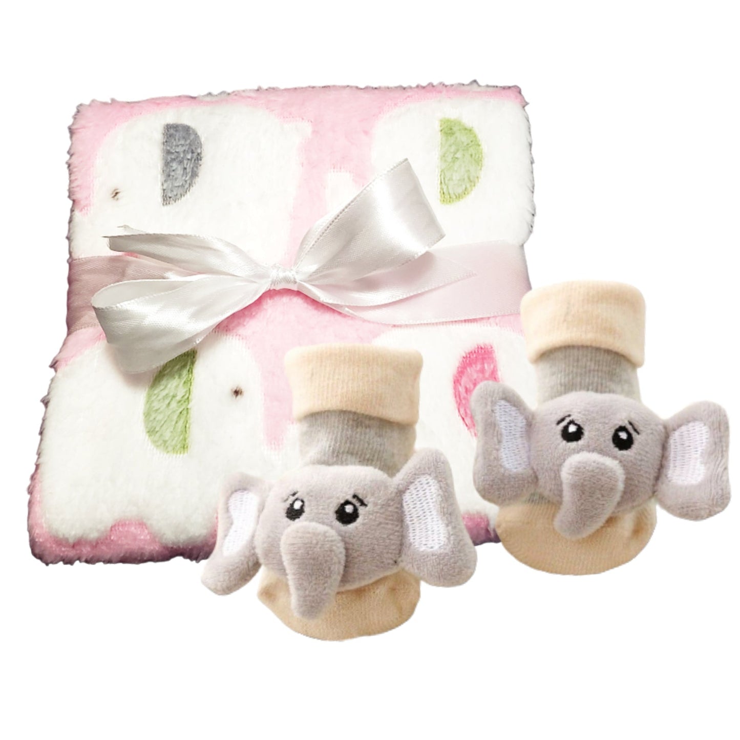 Pink Elephant Baby Blanket and Socks Gift Set