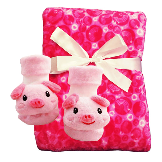 Pink Baby Blanket and Socks Gift Set